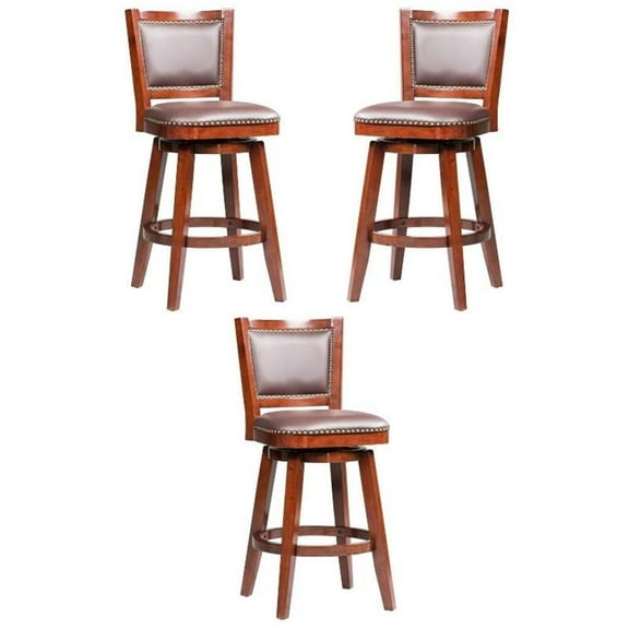 Home Square Broadmoor 29" Swivel Bar Stool in Cherry and Brown - Set of 3