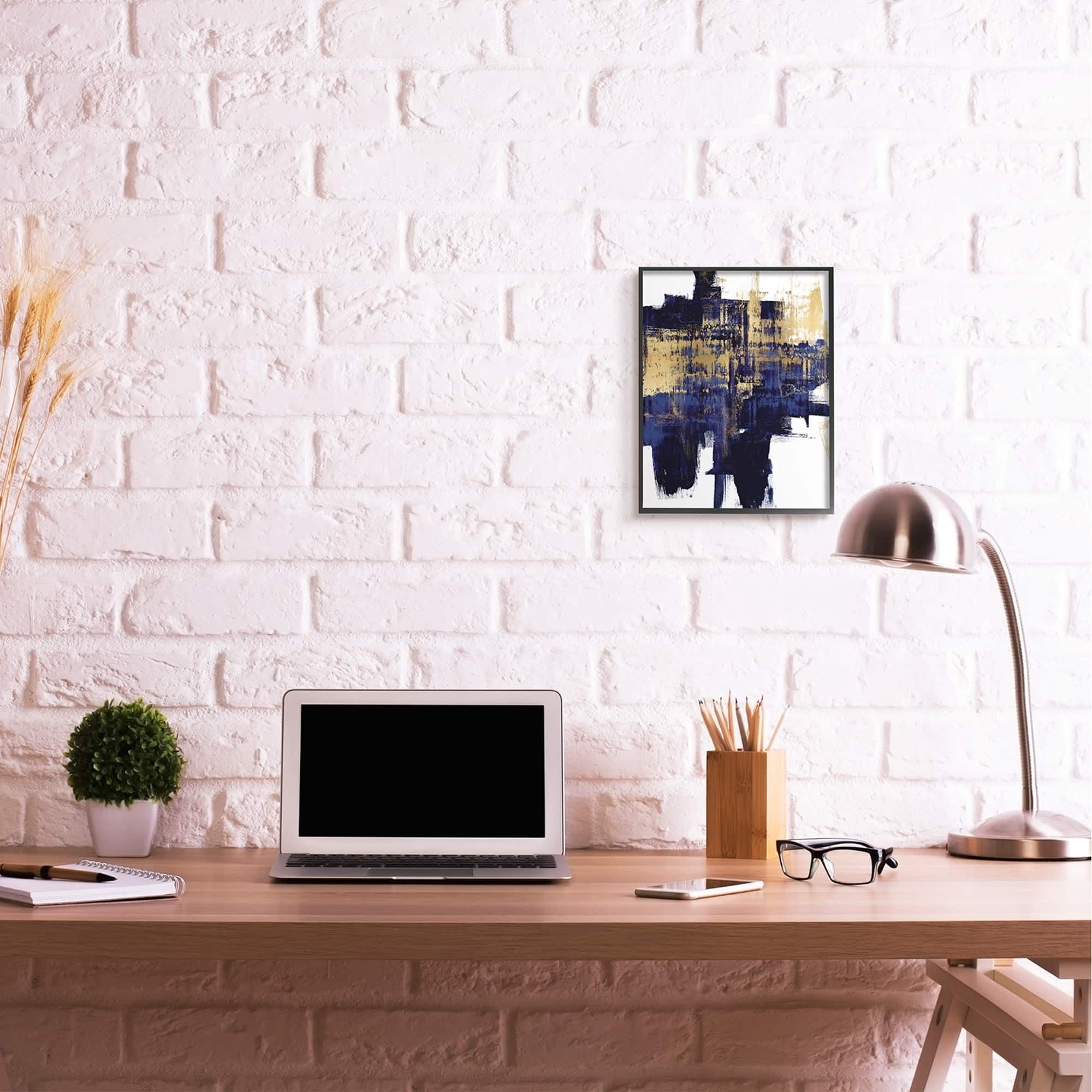 Stupell Industries Mellow Blue Gold Brush Stroke Abstract,24 x 30,Designed by Alex Wise