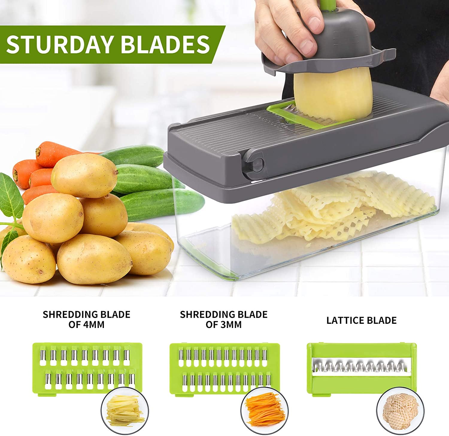 13in1 Vegetable Chopper And Fruit Slicer With 8 Blades And Container -  Multifunctional Manual Food Grater, Vegetable Slicer, Cutter, Onion Mincer,  Potato Shredder - Kitchen Gadgets For Easy Preparation - Temu