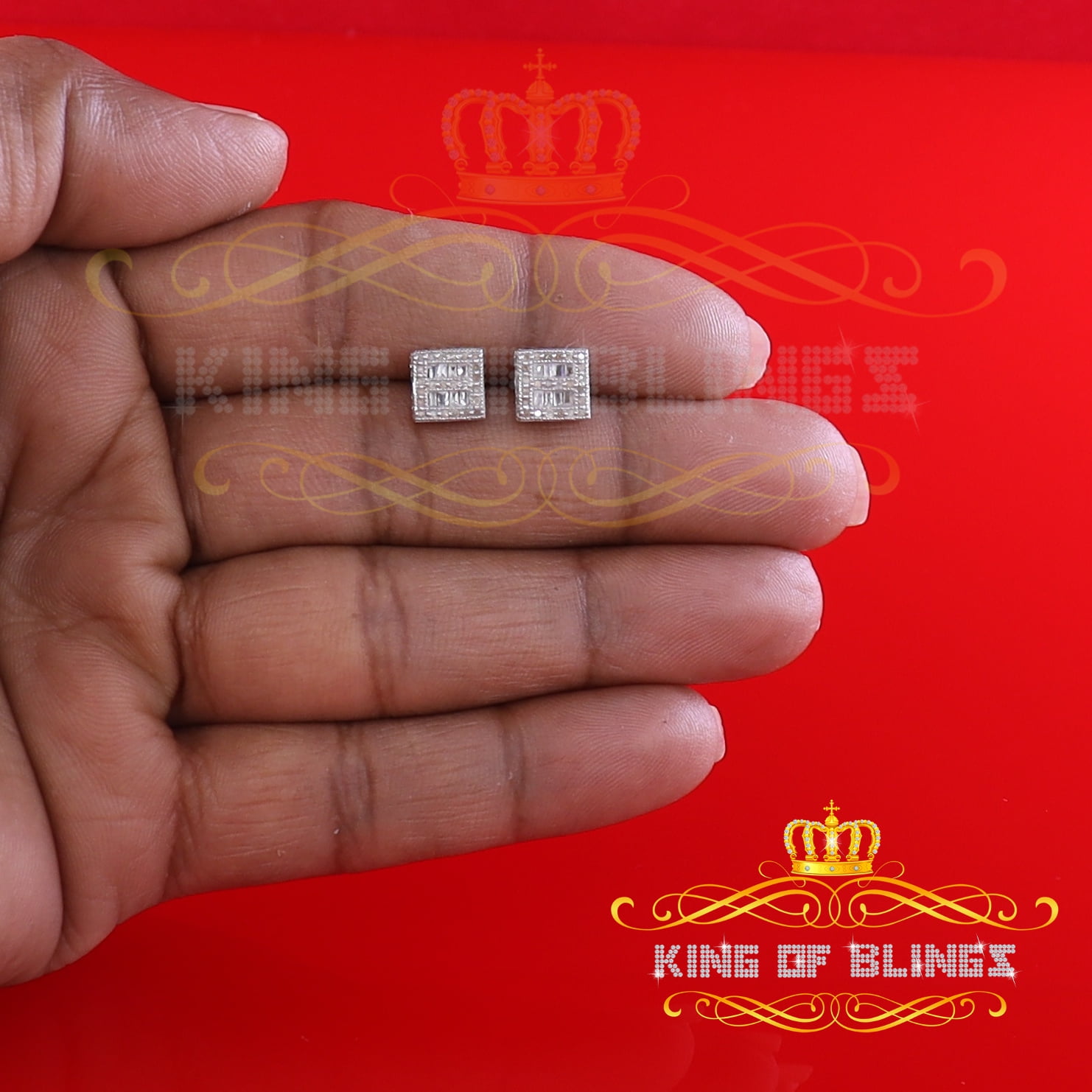 King of Bling's 925 White Silver 0.25ct Diamond Women's/Men's Square Fashion Stud Earring