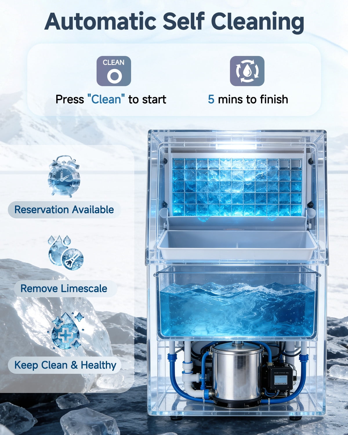 JFHID 90LBS/24H 2-in-1 Countertop Ice Maker, Freestanding Ice Machine with 2 Water Inlets