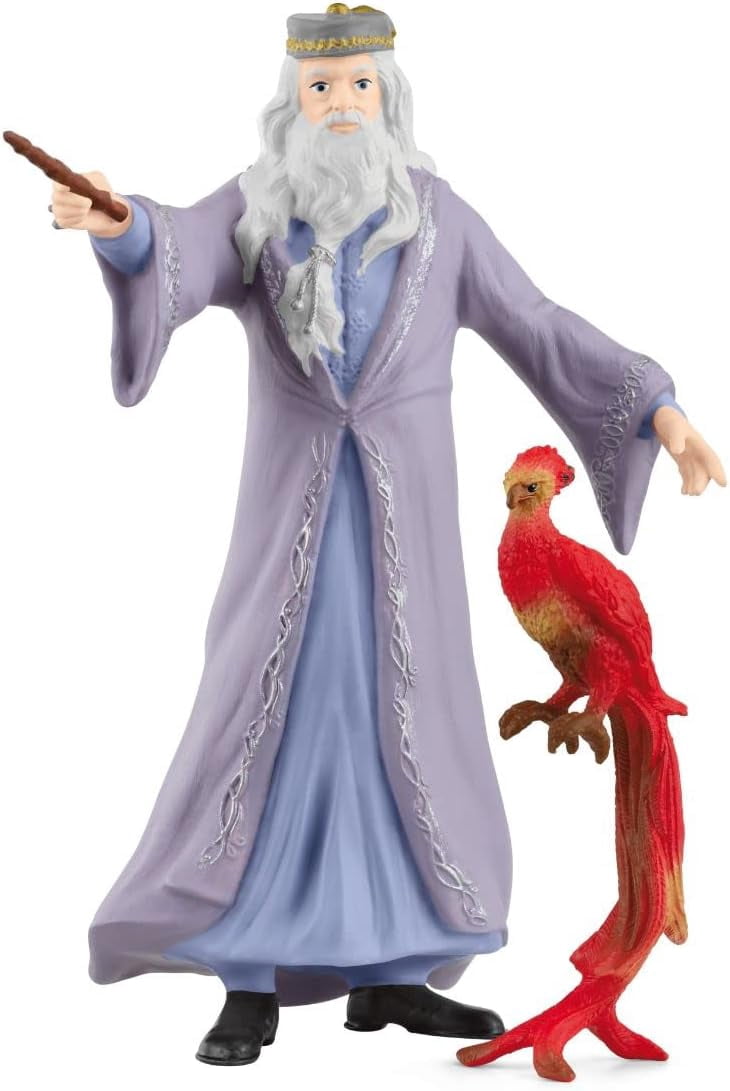 Schleich Harry Potter - 2PC Albus Dumbledore & Fawkes the Phoenix Figurine Toy Set - Wizarding World Collectible Figures for Kids and Adults Ages 6+ | 42637