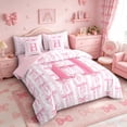 thumbnail image 2 of Meiyoeat Girly Bow Letter H Twin Bedding Sets 7-Piece for Girls Adults, Cute Stripe Bedding Comforter Set for Decor, Light Pink White,Pink Reversible, 2 of 6
