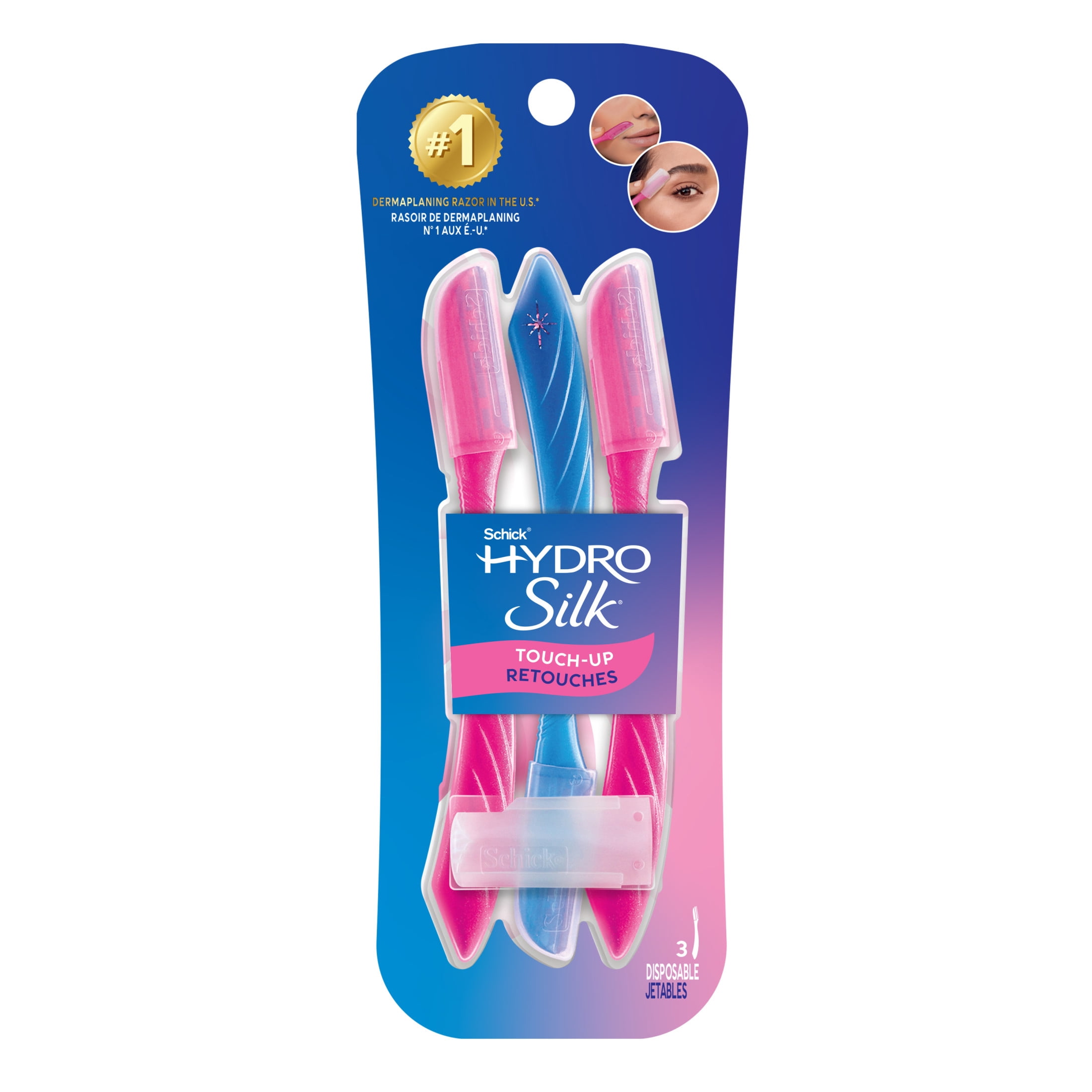 (4 pack) Schick Hydro Silk Touch-up Manual Dermaplaning Razor with Precision Cover, 3 Ct, Women’s Face Razor