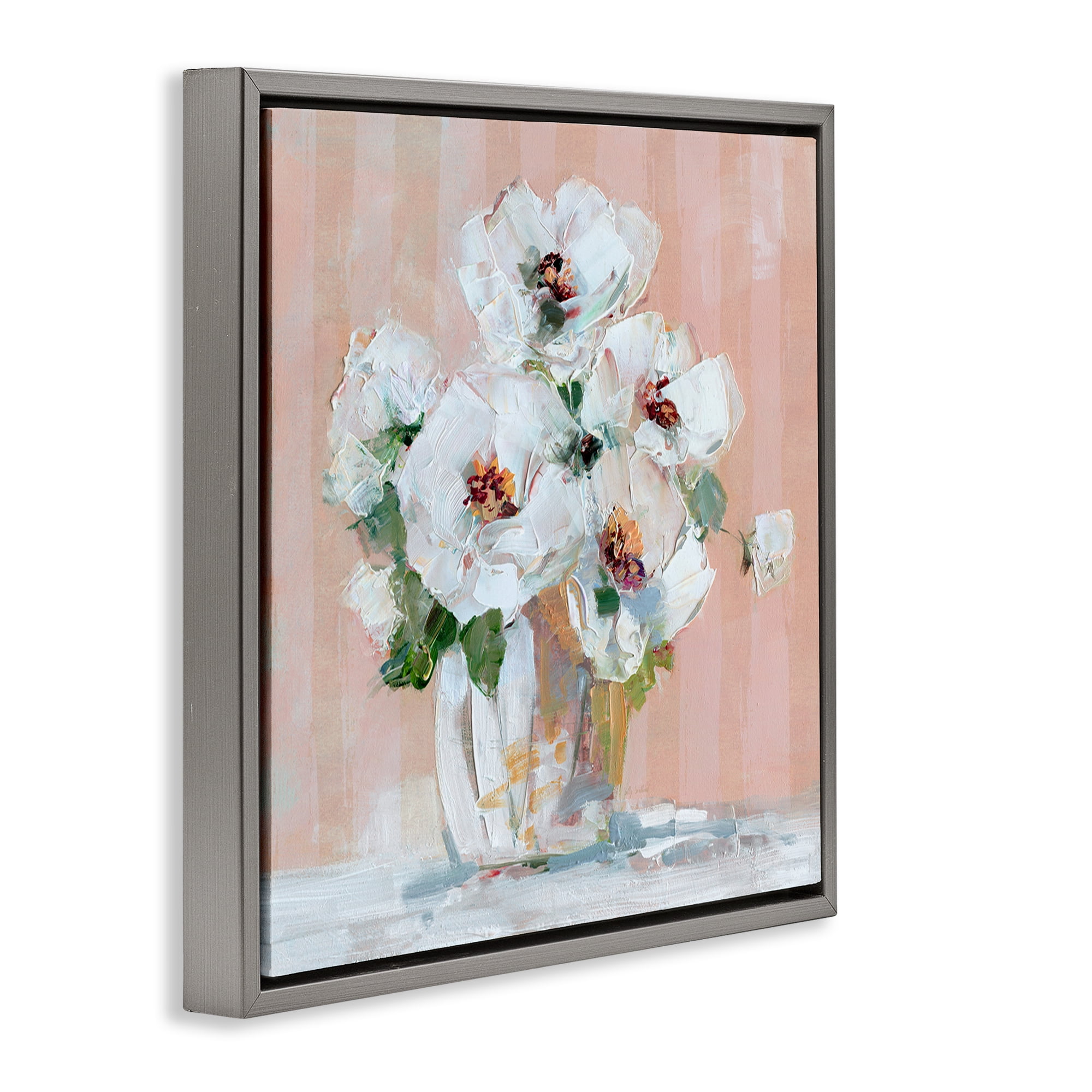 Stupell Industries White Poppies on Pink Botanical & Floral Painting Gray Floater Framed Art Print Wall Art, 25 x 25