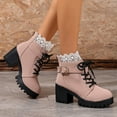 thumbnail image 3 of Rokment Vintage Lace Platform Combat Boots for Women 2025 Fall Winter Fashion Casual Chunky High Heel Lug Sole Chukka Dress Ankle Booties Light Pink Size 7, 3 of 5