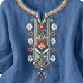 thumbnail image 6 of Women Blouses Trendy Sawvnm Embroidered Tops For Women 3/4 Sleeve Boho Linen Shirts Plus Size V Neck Tunic Peasant Clothes Blue XXXL, 6 of 8