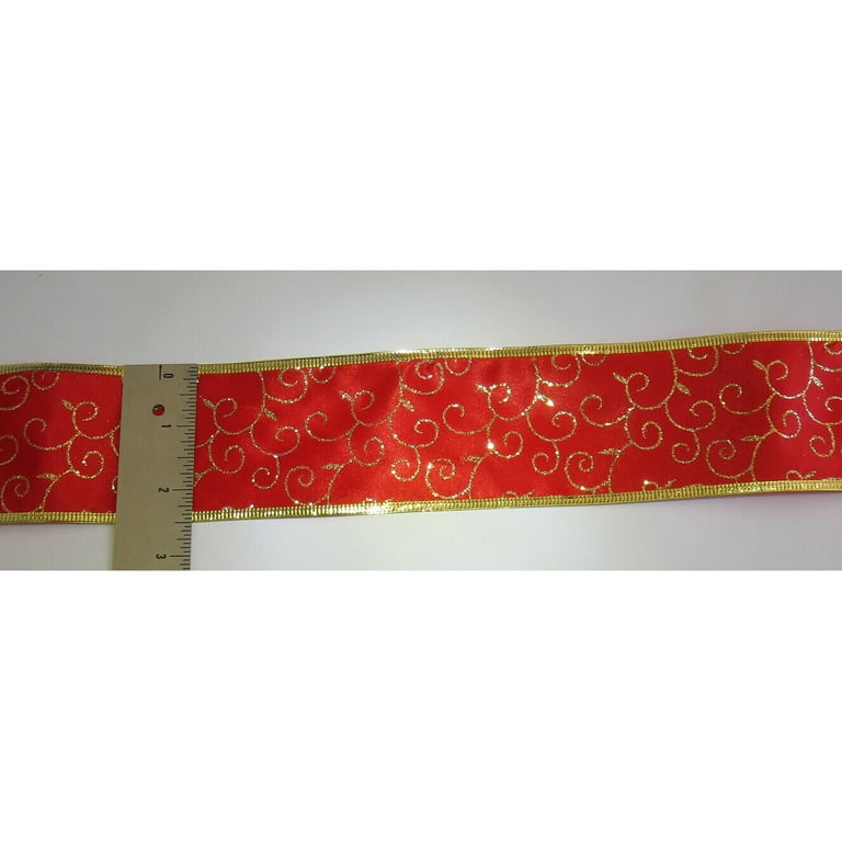 2.5 Red Glittered White Snowflakes Satin Ribbon: Red (50 Yards)  [871-40-325] 