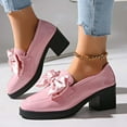 thumbnail image 2 of KEGIRLOM Women's Fashionable Casual Loafers All-Season Leather Shoes Solid Color Bow Round Toe Thick Sole Heel Mid-Heel Flats Pink 7, 2 of 9