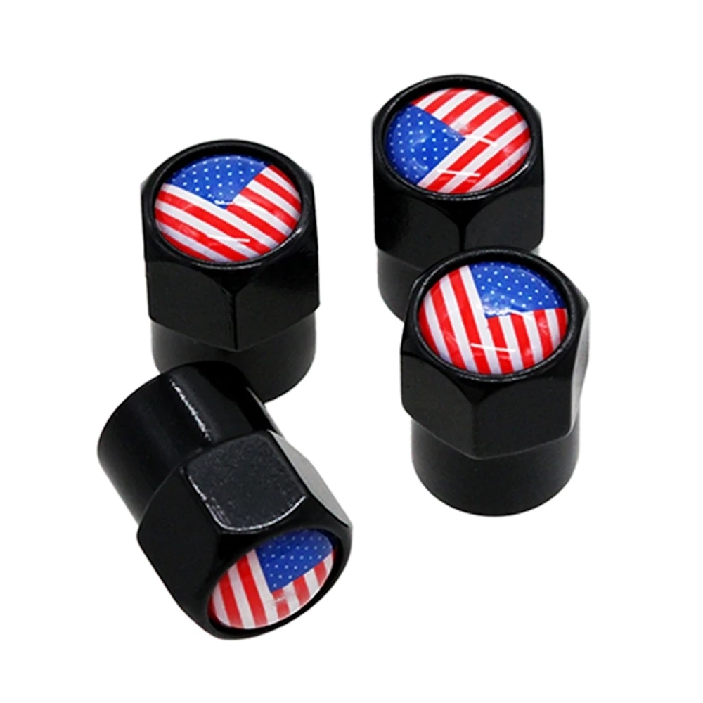 American Flag Valve Stem Caps Wheel Cover Four Piece Set Black Color