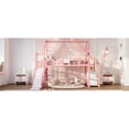 thumbnail image 6 of Twin House Loft Bed with Slide & Stairs - Metal Playhouse Bed, Storage Shelves, House-shaped Roof & Noise-free,Pink, 6 of 18
