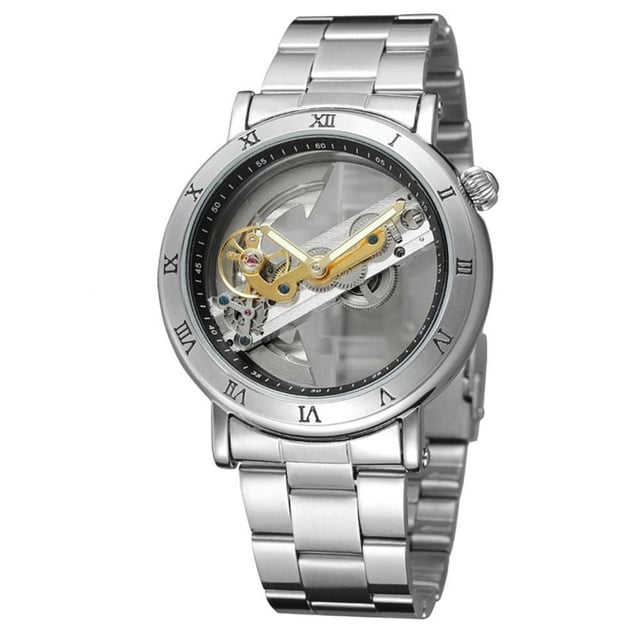 Reloj mecánico automático Forsining para hombre, reloj de pulsera hueco con esfera de personalidad (plata)