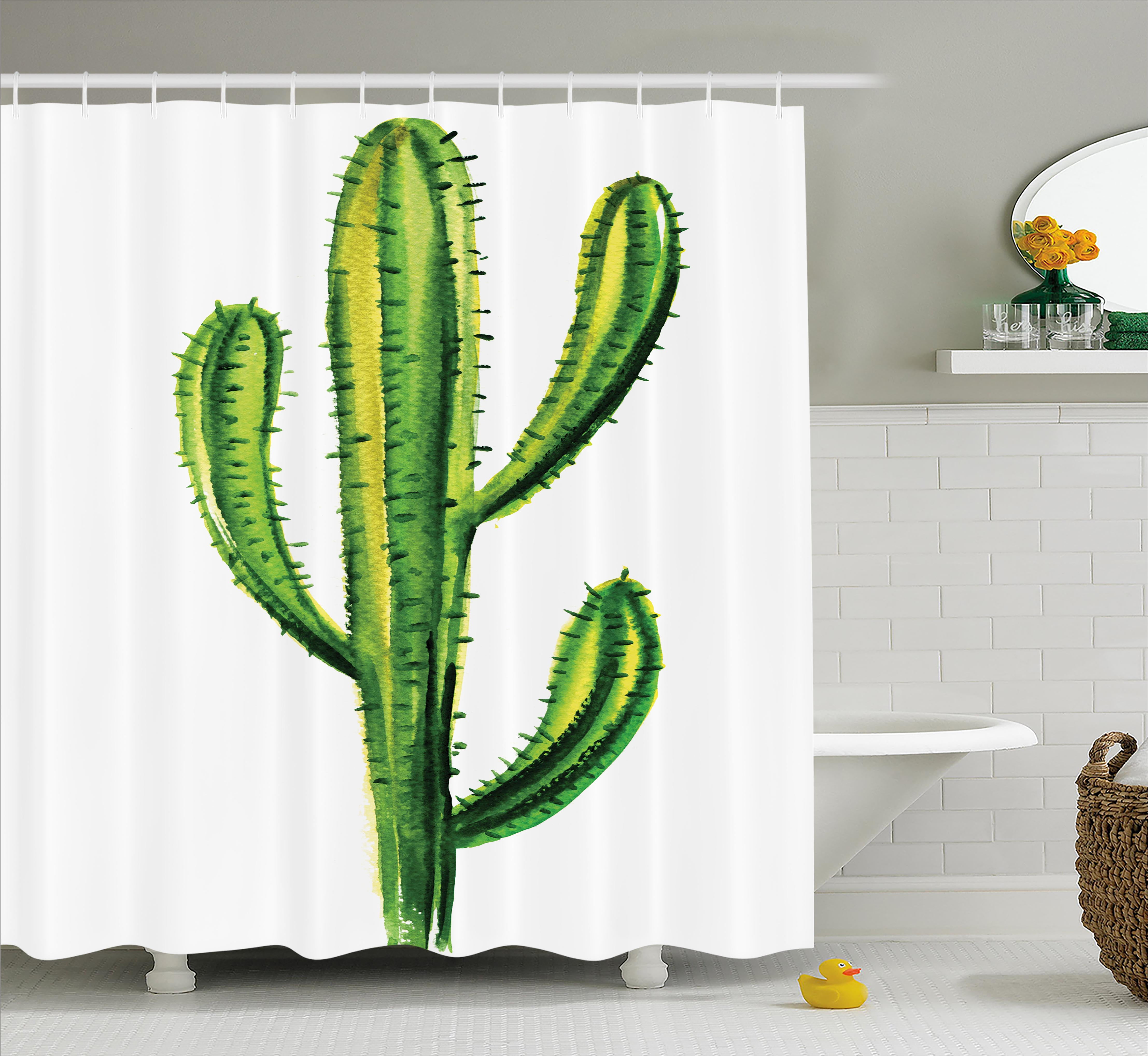 Cactus Shower Curtain Mexican Hot Desert Flower Plant Cactus Shower Curtain Mexican Hot Desert Flower Plant Botanic Design Nature Cartoon Like Print Image Fabric Bathroom Set With Hooks