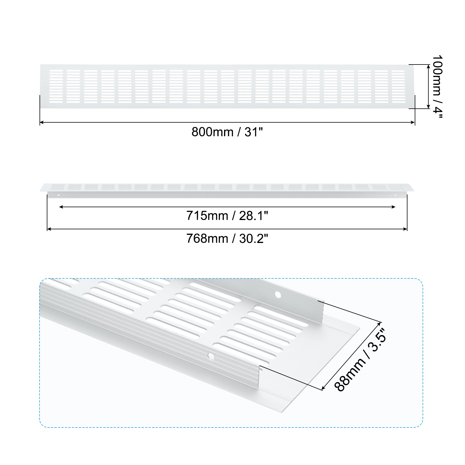 Uxcell 31 x 4 Inch Door Air Vent Cover, 1 Pcs Heavy Duty Grille Ventilation