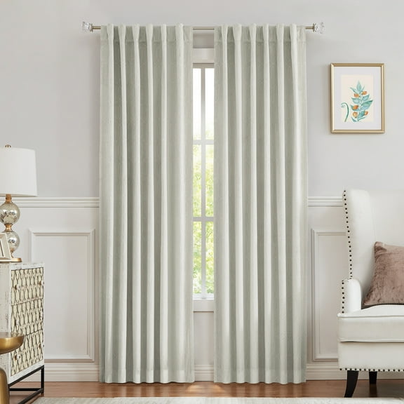 Uptown Home Ivory Velvet Blackout Window Curtain Panels for Bedroom/Living Room/Office Velour Geometric Embossed Trellis Drapes, Back Tab/Rod Pocket, 52"x95"x2