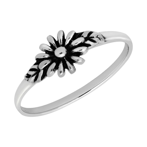 Cute Springtime Daisy in Bloom Sterling Silver Floral Band Ring-7