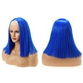 thumbnail image 3 of Unique Bargains Lace Front Wigs for Women 12" Blue Medium Long Straight Hair with Wig Cap, 3 of 6