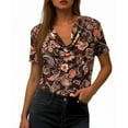 thumbnail image 4 of Summer Shirts for Women Plus Size Cowl Neck Floral Print Short Sleeve T Shirt Top Casual Oversized Loose Fits Breathable Draped Neck Tee Shirt, 4 of 6