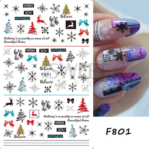 Diseño de Arte de uñas nevadas de invierno, pegatina 3D de árbol de las maravillas de alce de nieve blanca, decoración de uñas, accesorio de calcomanía de oso de pingüino lindo SAF816