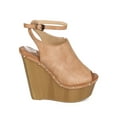 thumbnail image 2 of Liliana ED65 Women Leatherette Peep Toe Platform Mule Wedge Clog - Tan (Size: 6.5), 2 of 6