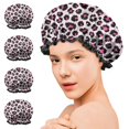 thumbnail image 7 of Shower Caps,Pink and Black Of Leopard Print Waterproof Shower Cap for Women 4 Pieces,Double Reusable Hair Cover for Shower PEVA Elastic Stretch Hem, 7 of 7