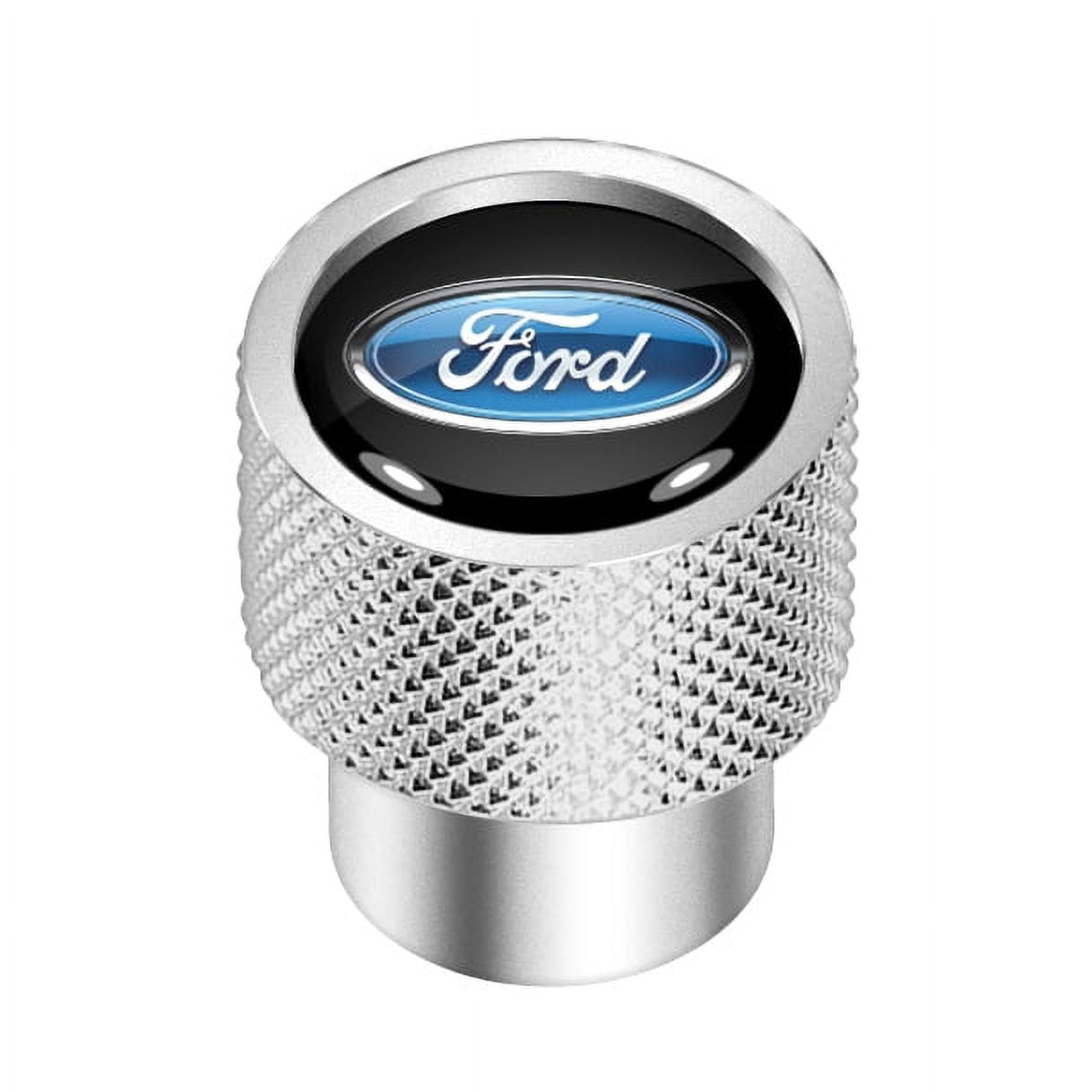 Ford Logo in Black on Silver Chrome Aluminum Tire Valve Stem Caps