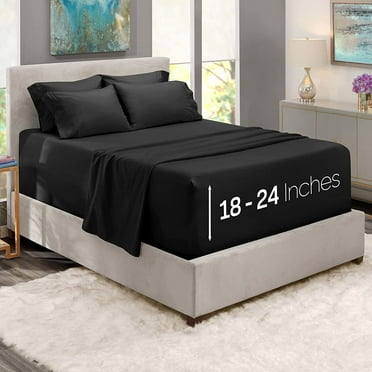 Extra Deep Pocket Queen Sheets Sets - Fits Mattress 18-24 Inches - 6 Piece Queen Size Sheets - Black Sheets