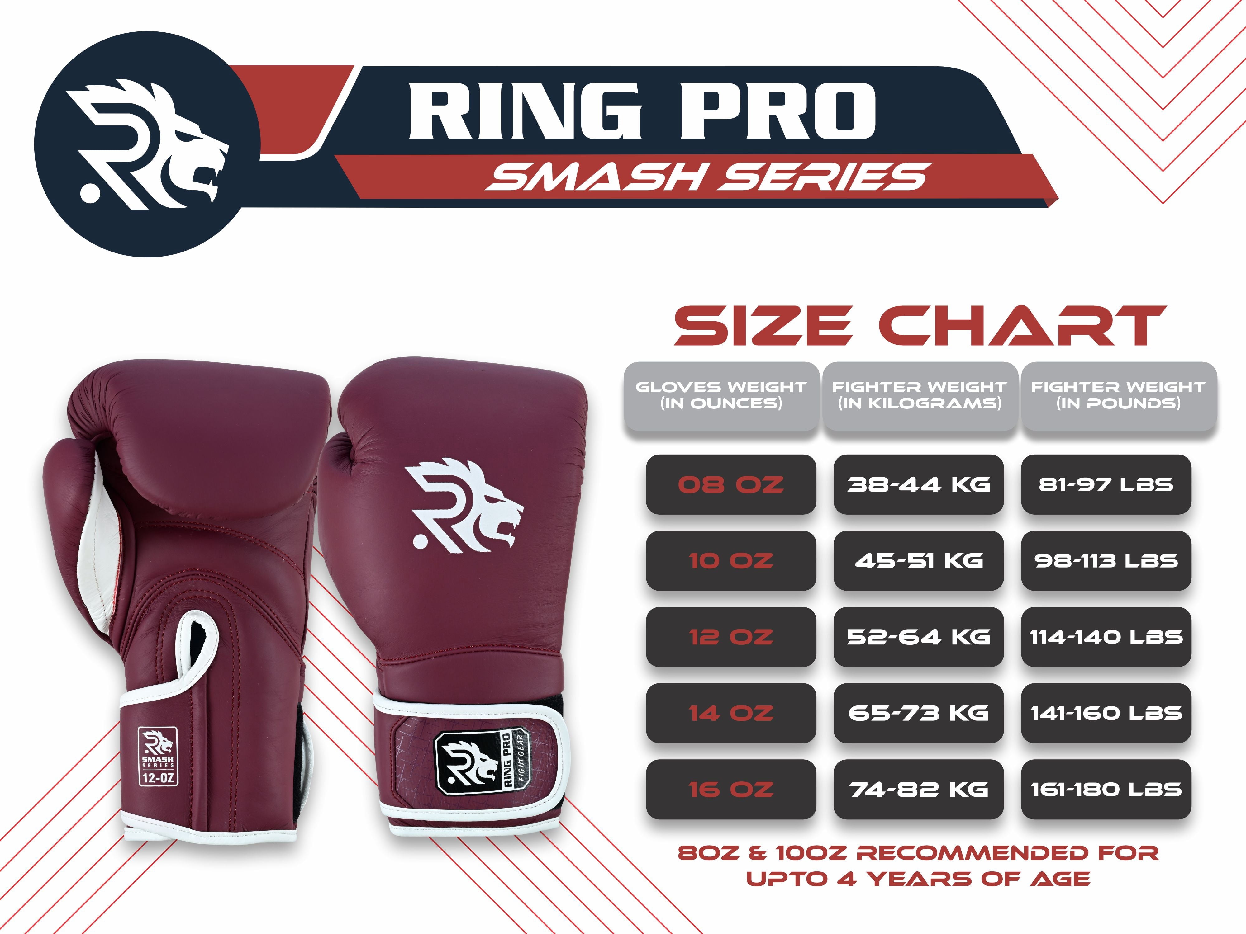 Ring Pro Sports Smash Series Boxing Glove Made of Matte Cowhide Leather for Boxing & MMA - Maroon 12 oz