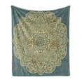 thumbnail image 1 of Mandala Soft Flannel Fleece Throw Blanket, Bohemian with Ornamental Folk on Vertical Stripes, Cozy Plush for Indoor and Outdoor Use, 50" x 60", Cadet Blue Pale Yellow, by Ambesonne, 1 of 5