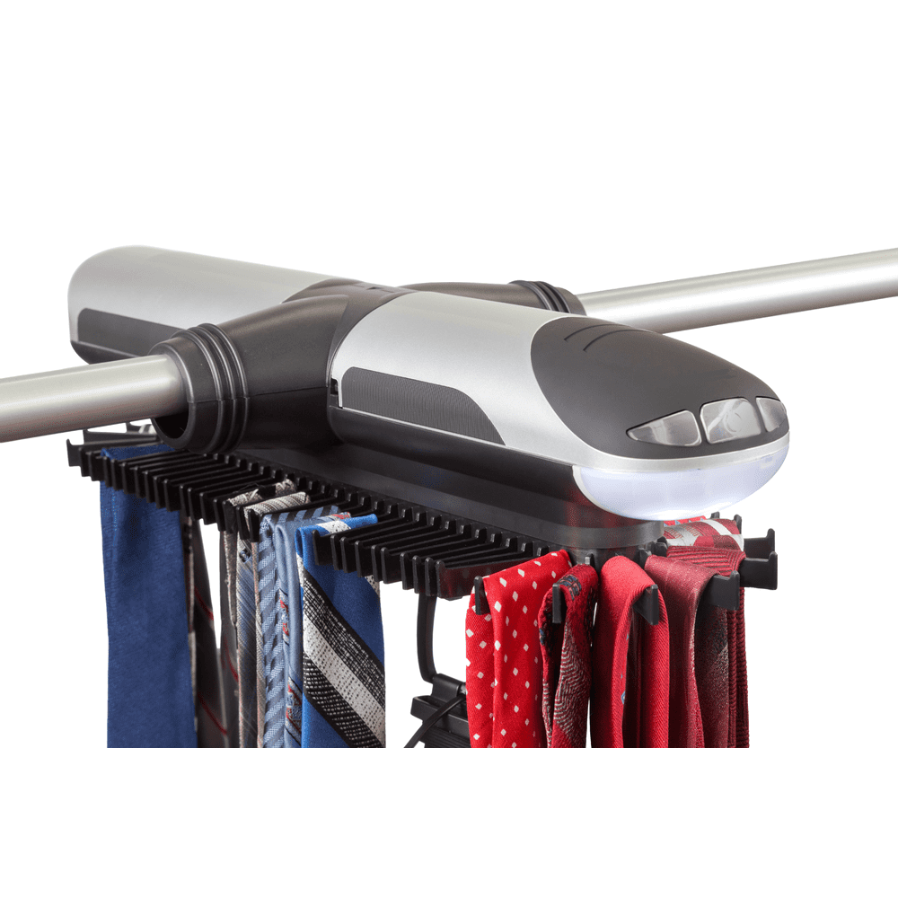 Motorized Tie Rack and Belt Organizer for Closet with Cool Led Lights