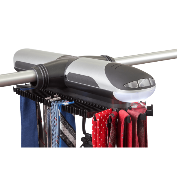 Motorized Tie Rack and Belt Organizer for Closet with Cool Led Lights Battery Operated Holds