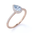 thumbnail image 4 of JeenMata 1 Carat Pear Shaped Created Aquamarine Halo Wedding Ring in 18k Rose Gold over Silver, 4 of 6