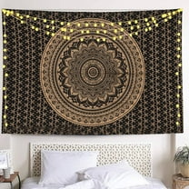 ColorDecor Hippie Mandala Hangings Tapestry Gold and Black - Indian Cotton Beach, Bohemian Decor Tapestrys - Bedroom Aesthetic Tapestries