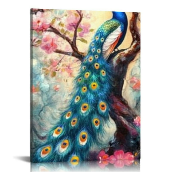 FCXZI Fantasy Peacock Canvas Artwork Wall Hanging Picture Vintage Painting Poster Home Decor Unframe-Style 12x16in