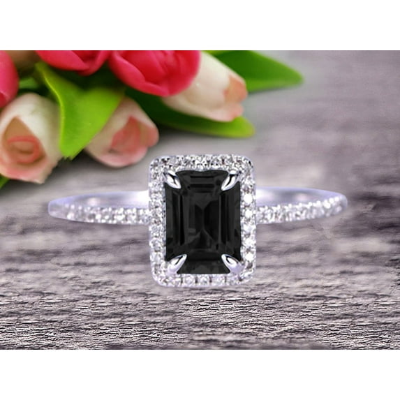 Classic And Stunning Look 10k White Gold 1.75 Carat Emerald Cut Black Diamond Moissanite Engagement Ring