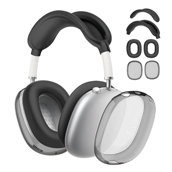 GJX Silicone Case Cover for AirPods Max Headphones, 4 in 1 Clear Soft TPU Ear Cups Cover/Ear Pad Case/Headband Cover, Transparent Earpad Sleeve Skin Protector Accessories