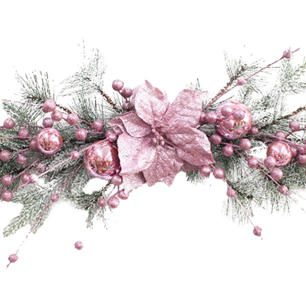 Corona navideña rosa para puerta con bolas, ventana, corona rosa para decoración del hogar de Año Nuevo