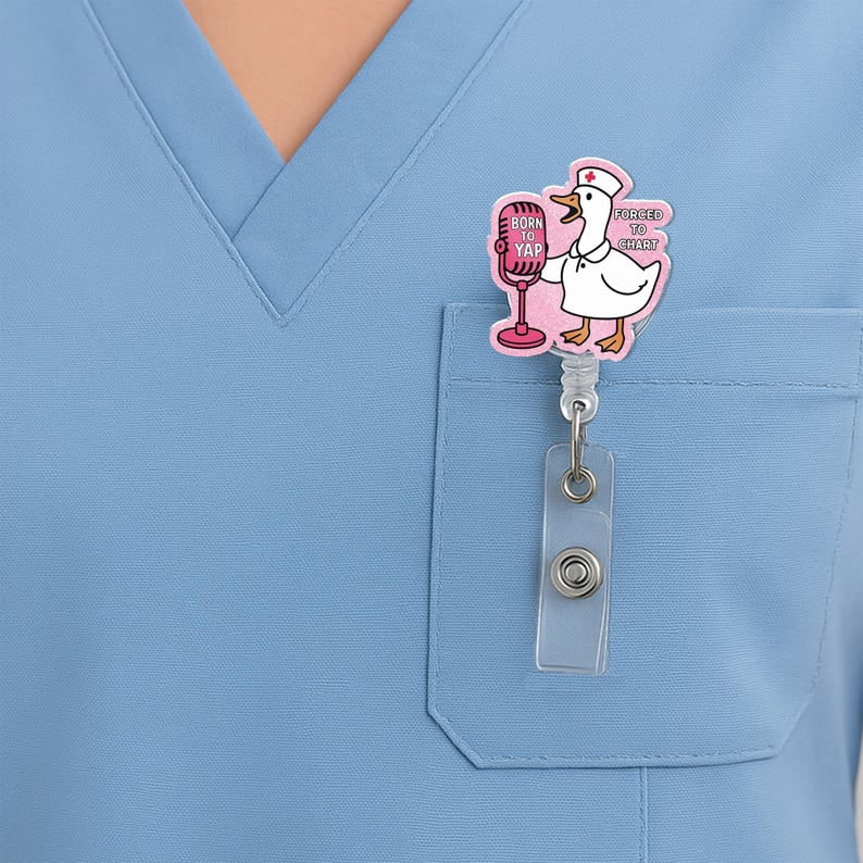 TiniDecor Funny Goose Nurse Badge Reel, Pink Retractable ID Holder, Cute Gift for RN, Med Student
