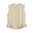 thumbnail image 6 of ClodeEU Women's Round Neck Sleeveless Button Down Peplum Blouse,Casual Loose Ruffle Hem Tank Top Beige,Women's Plus XL, 6 of 6