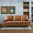 thumbnail image 2 of Ovios 74 Inch Sectional Sofa Couch Mid Century Modern Faux Leather Sofa 3-Seater Small Couch for Living Room Office Apartment,Brown, 2 of 6