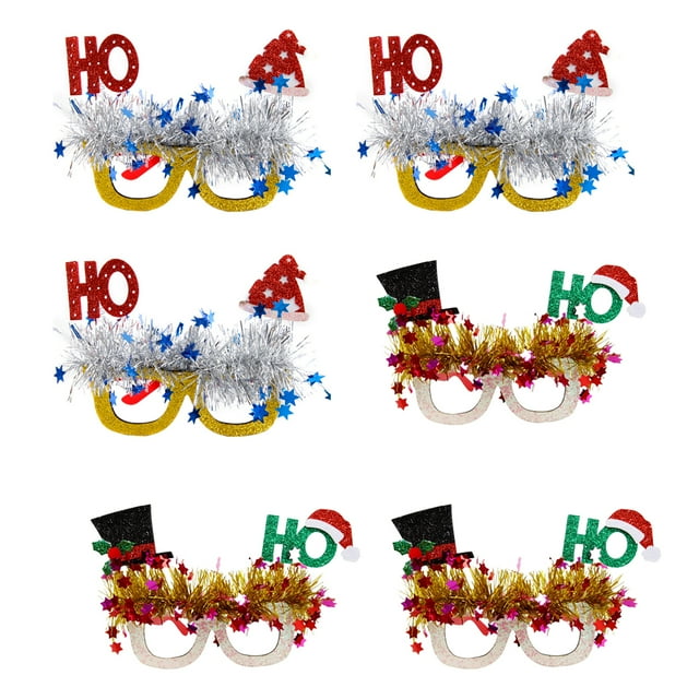 6 piezas de gafas navideñas con purpurina para fiestas navideñas, marcos para gafas, accesorios de decoración navideña, gafas de disfraz para fiestas navideñas, regalos festivos