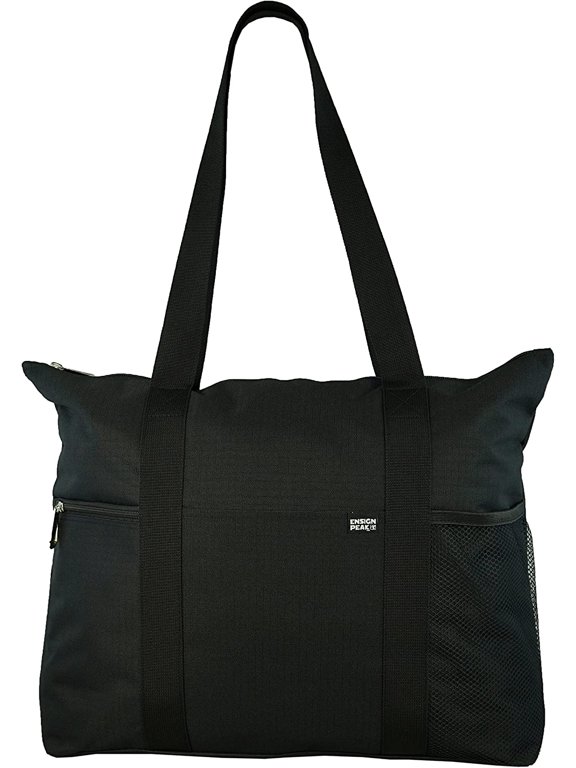 Shoulder Tote with Multiple Pockets and Zipper Closure, Black