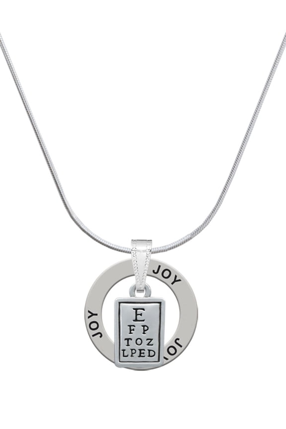 Silvertone Eye Chart Joy Ring Charm Necklace, 18"