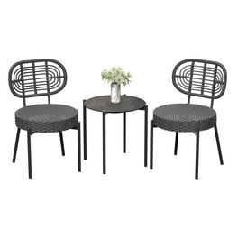 Costway 3PCS Patio Rattan Bistro Chairs Set Acacia Wood Furniture