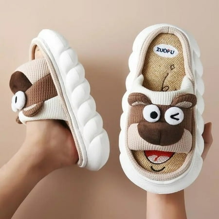

Linen Slippers Husky Upper Women Summer Thick Bottom Indoor Couple Home Non-slip Spring Autumn Cotton Linen Sandals Slippers