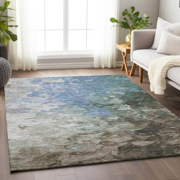 Addison Rugs Chantille Indoor/Outdoor Transitional Abstract Denim Washable Rectangle Rug, 10' x 14'
