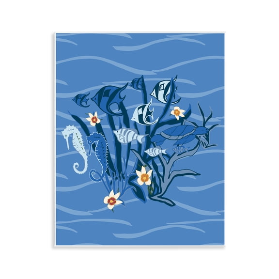 Stupell Industries Blue Undersea Critters Nautical & Beach Painting Unframed Art Print Wall Art, 11 x 14