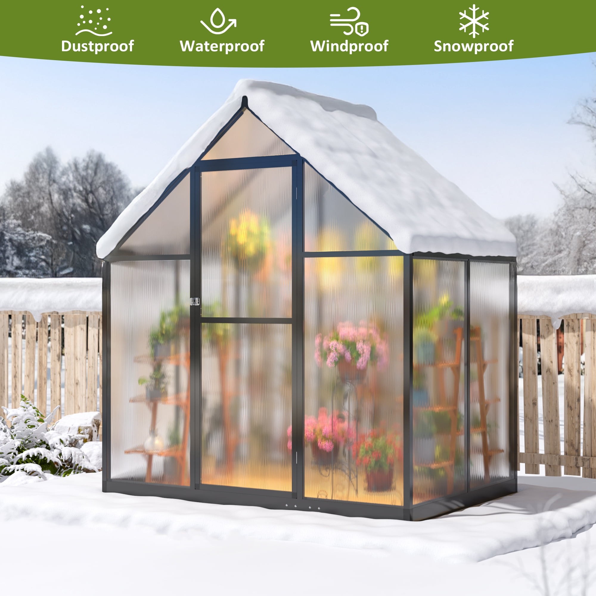 NETAJE 4'x6' Outdoor Greenhouse, Walk-in Polycarbonate Green House with Aluminum Frame for Backyard