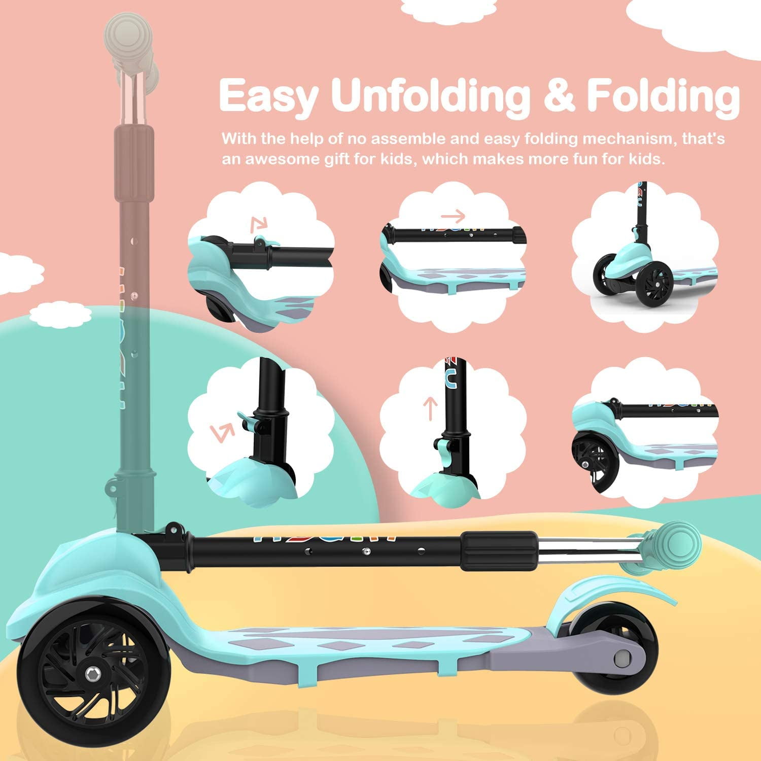 Buy Hiboy Q1 Kick Scooter for Kids 26 Years, 3 Wheels with LED Light