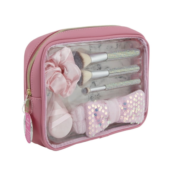 Cosmetic Brush Gift Set with Cosmetic Bag, 3 Makeup Brushes, 2 Makeup Puffs, 2 Hair Scrunchies and One Headband